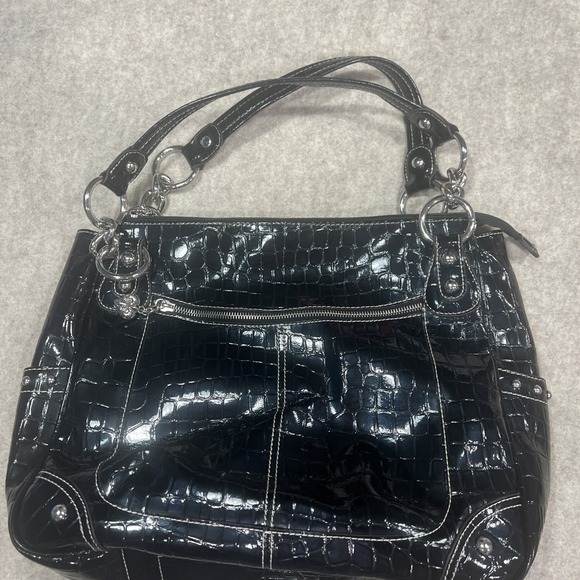 Kathy Van Zeeland Handbags - Kathy Van Zeeland  Black Patent Leather Croc-Embossed Bag Large Gorgeous EUC